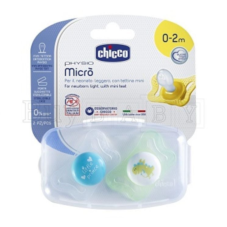 Chicco Succhietto Physio Micro Boy in Silicone 0-2 Mesi 2 Pezzi